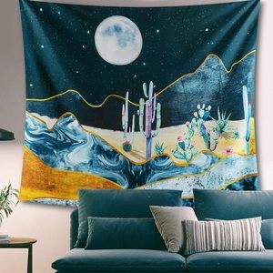 Cactus Tapestry Desert Starry Night Psychedelic